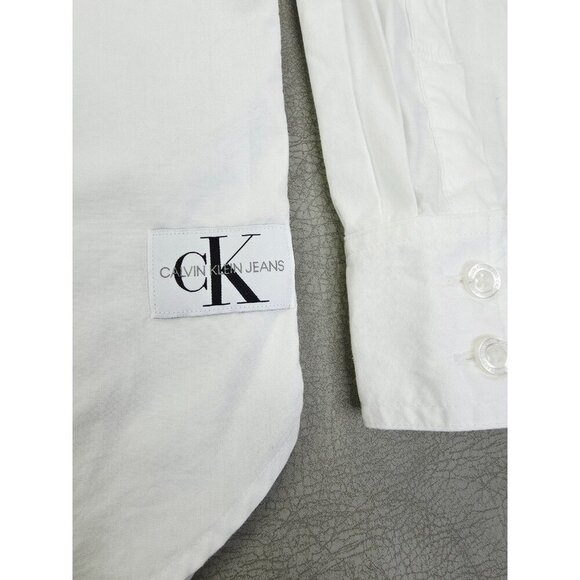 Calvin Klein Jeans Size Small Womens Oversized Baggy Loose White Logo Tag Shirt - Picture 11 of 15